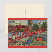 Carte Postale Salutations de Baltimore MD (Devant / Derrière)