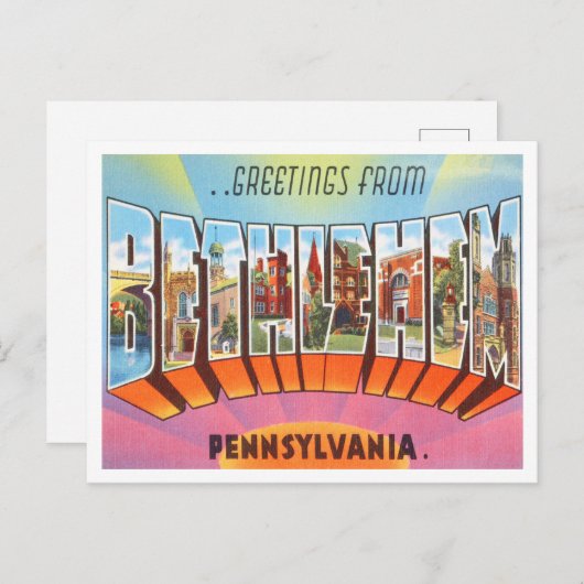 Carte Postale Salutations de Bethlehem, Pennsylvanie Travel (Devant / Derrière)