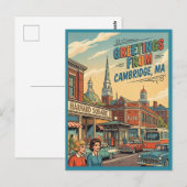 Carte Postale Salutations de Cambridge MA Harvard Square Rétro (Devant / Derrière)