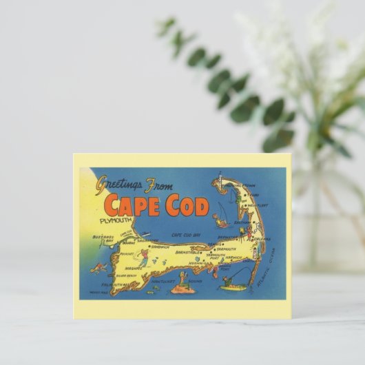Carte Postale Salutations De Cape Cod Map (Debout devant)