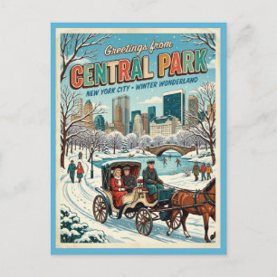 Carte Postale Salutations de Central Park NY Carrosse d'hiver