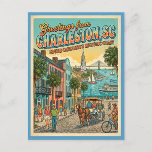 Carte Postale Salutations de Charleston SC Inspiré de la Rétro