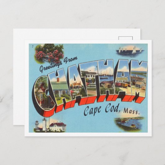 Carte Postale Salutations de Chatham, Cape Cod, Massachusetts (Devant / Derrière)