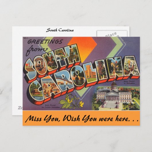 Carte Postale Salutations de Cherry Caroline du Sud (Devant / Derrière)