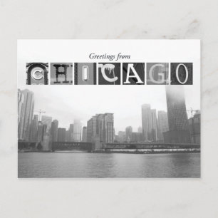 Carte Postale Salutations de Chicago Black and White Skyline