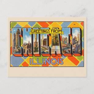 Carte Postale Salutations de Chicago, Illinois Coloris Vintage