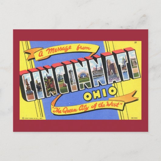 Carte Postale Salutations de Cincinnati, Ohio Vintage (Devant)