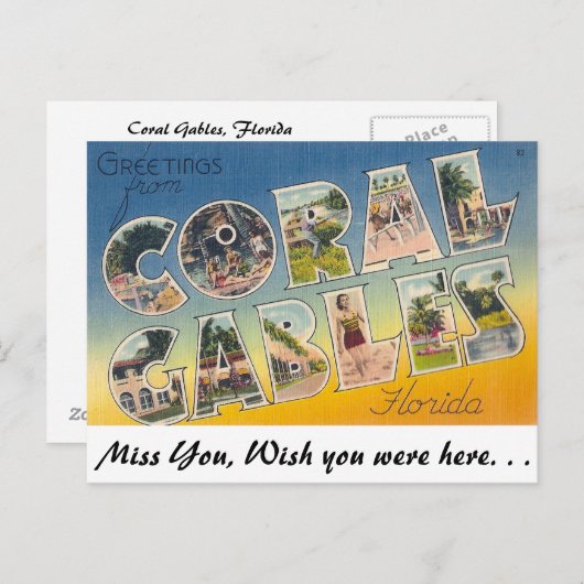 Carte Postale Salutations de Coral Gables, Floride (Devant / Derrière)