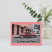 Carte Postale Salutations de Cuba Red Car Pink Building (Debout devant)