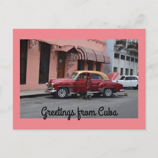 Carte Postale Salutations de Cuba Red Car Pink Building (Devant)