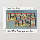Carte Postale Salutations de Daytona Beach, Floride (Devant / Derrière)