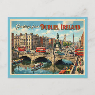 Carte Postale Salutations de Dublin Irlande Style Vintage