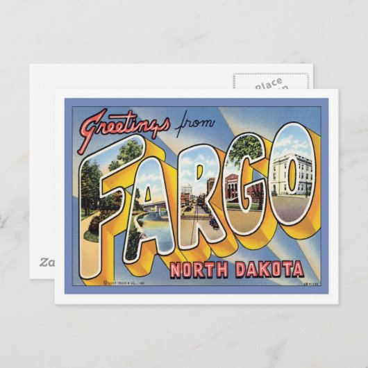 Carte Postale Salutations de Fargo North Dakota (Devant / Derrière)