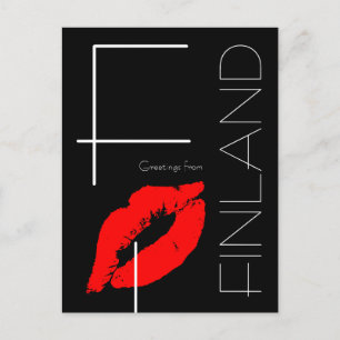Carte Postale Salutations de Finlande Rouge Lipstick Kiss Noir