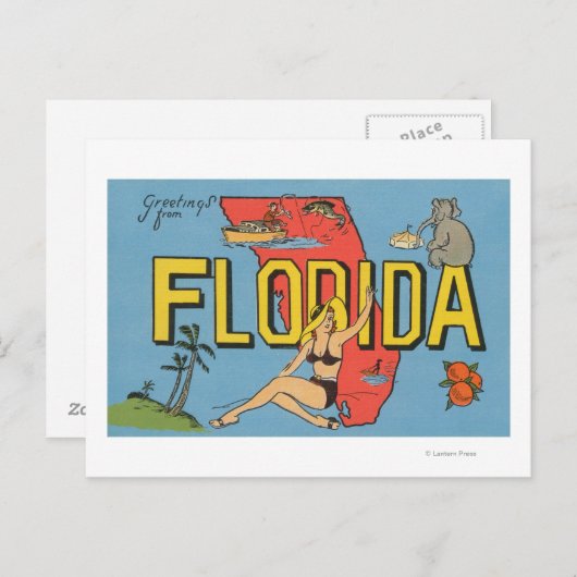 Carte Postale Salutations de Floride (Bleu)Floride (Devant / Derrière)