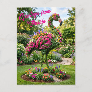 Carte Postale Salutations de Floride Flamingo Topiaire Tropical