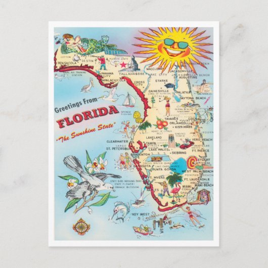 Carte Postale Salutations de Floride, Sunshine State Travel (Devant)
