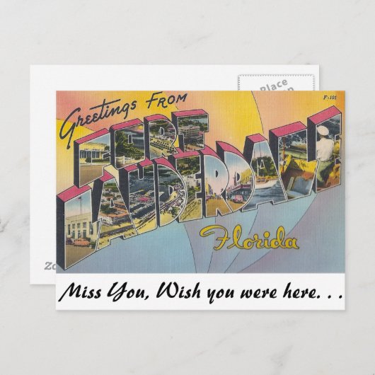 Carte Postale Salutations de Ft. Lauderdale, Floride (Devant / Derrière)
