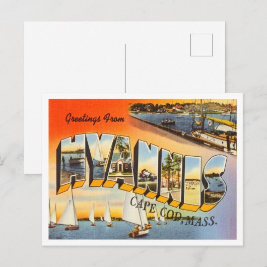 Carte Postale Salutations de Hyannis, Cape Cod, Massachusetts (Devant / Derrière)