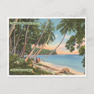 Carte Postale Salutations de Jamaïque Scène de plage vintage