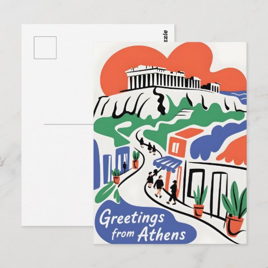 Carte Postale Salutations de la ville d'Athènes (Devant / Derrière)