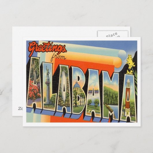 Carte Postale Salutations De L'Alabama (Devant / Derrière)