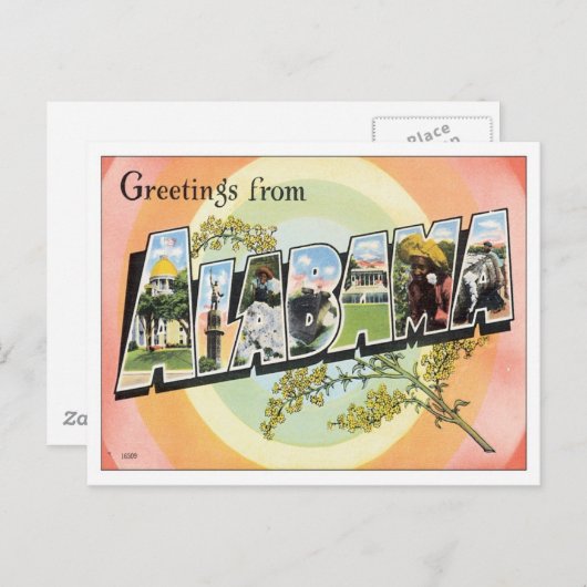 Carte Postale Salutations De L'Alabama (Devant / Derrière)