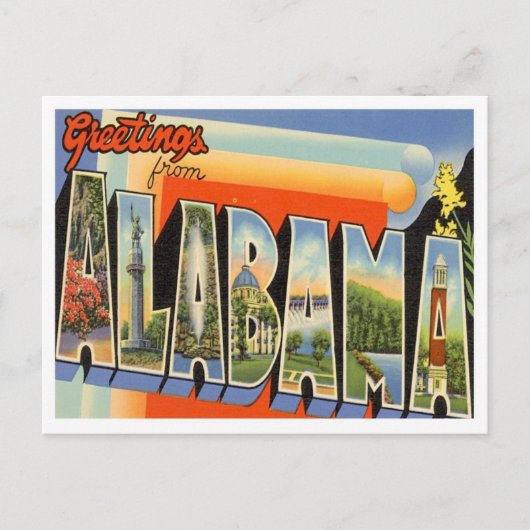 Carte Postale Salutations de l'Alabama Vintage (Devant)