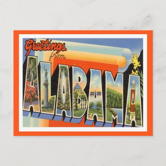 Carte Postale Salutations de l'Alabama Vintage (Devant)