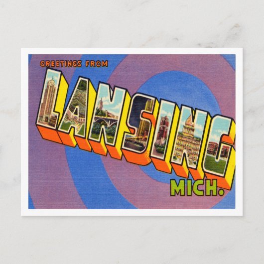 Carte Postale Salutations de Lansing, Vintage voyage du Michigan (Devant)