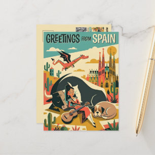 Carte Postale Salutations de l'Espagne Retro Travel