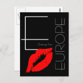 Carte Postale Salutations de l'Europe Rouge Lipstick Kiss Noir (Devant / Derrière)