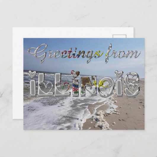 Carte Postale Salutations de l'Illinois State Flag Hearts USA (Devant / Derrière)