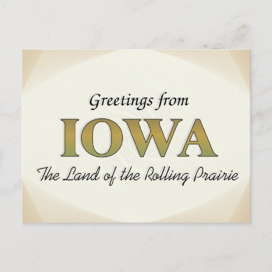 Carte Postale Salutations de l'Iowa (Devant)