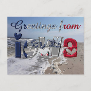Carte Postale Salutations de l'Iowa State Flag Hearts USA
