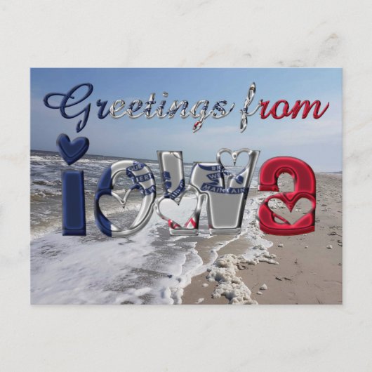 Carte Postale Salutations de l'Iowa State Flag Hearts USA (Devant)