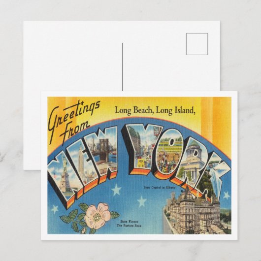 Carte Postale Salutations de Long Beach, Long Island, New York (Devant / Derrière)