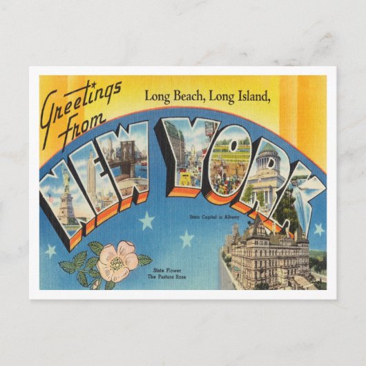 Carte Postale Salutations de Long Beach, Long Island, New York (Devant)