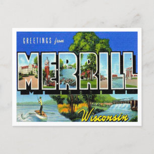 Carte Postale Salutations de Merrill, Vintage voyage du Wisconsi