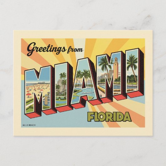 Carte Postale Salutations de Miami Florida Vintage (Devant)