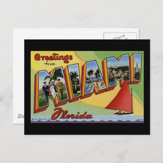 Carte Postale Salutations de Miami Floride (Devant / Derrière)
