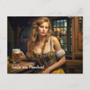 Carte Postale Salutations de Munich! Ambiance de tente à bière