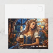 Carte Postale Salutations de Munich! Femme en dirndl avec de la  (Devant / Derrière)