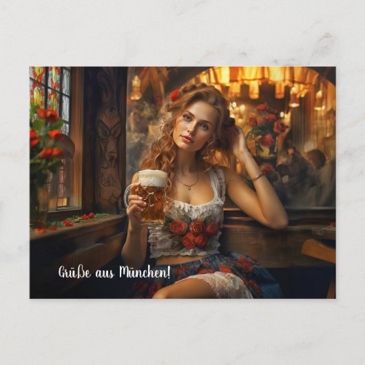 Carte Postale Salutations de Munich ! L'ambiance de bière. Dirnd (Devant)