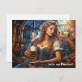 Carte Postale Salutations de Munich ! Une femme avec de la bière (Devant / Derrière)