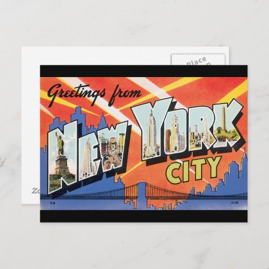 Carte Postale Salutations de New York City_Affiche de voyage vin (Devant / Derrière)