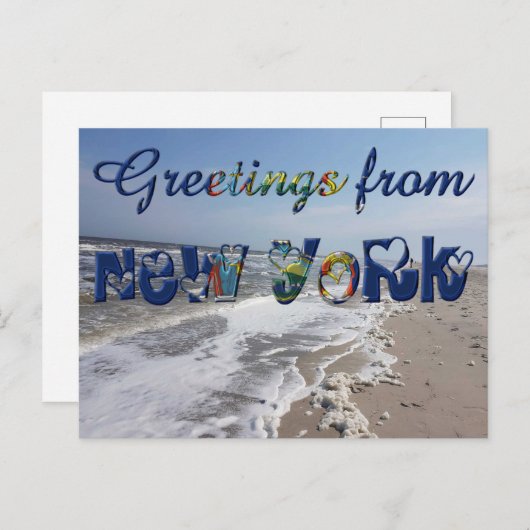 Carte Postale Salutations de New York State Flag Hearts USA (Devant / Derrière)