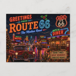 Carte Postale Salutations de Noël de la Route 66 néon Rétro