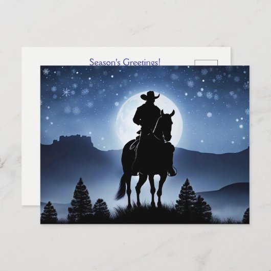 Carte Postale Salutations de Noël des Fêtes Cowboy (Devant / Derrière)