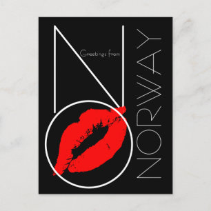 Carte Postale Salutations de Norvège Rouge Lipstick Kiss Black